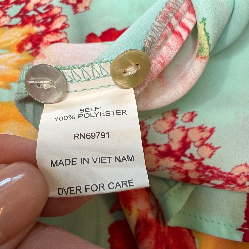 Fig and Flower Floral Blouse Womens Medium Teal Mixed Print‎ Excellent Boho Top - Picture 5 of 10
